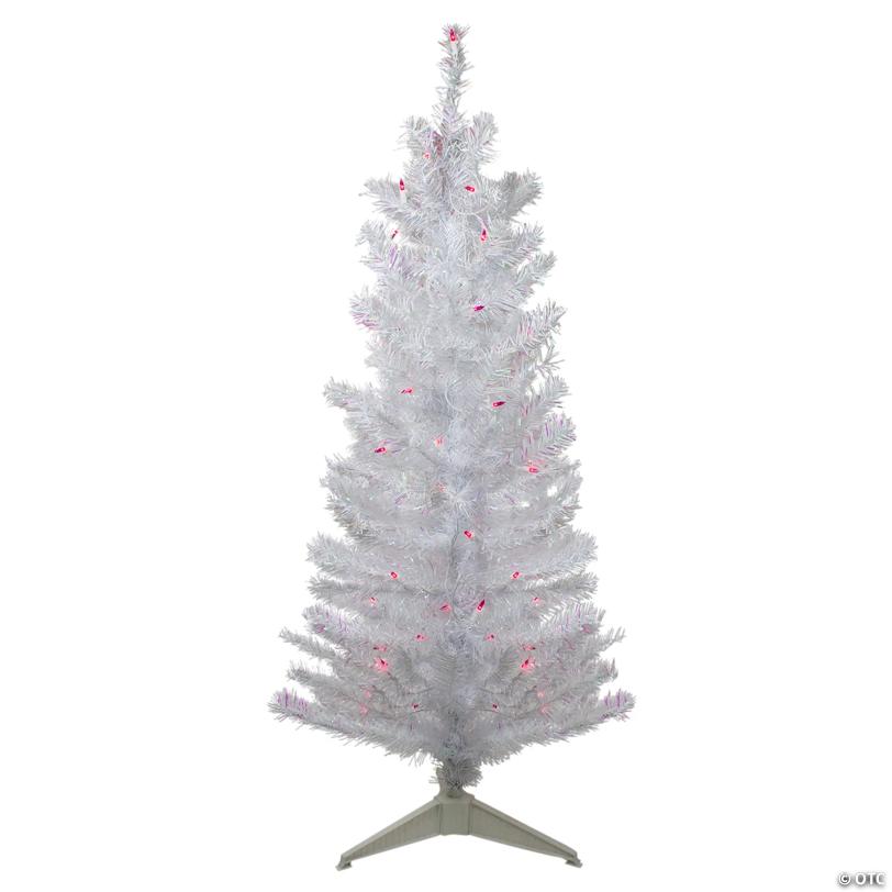 4' Pre-lit White Iridescent Pine Artificial Christmas Tree - Pink Lights