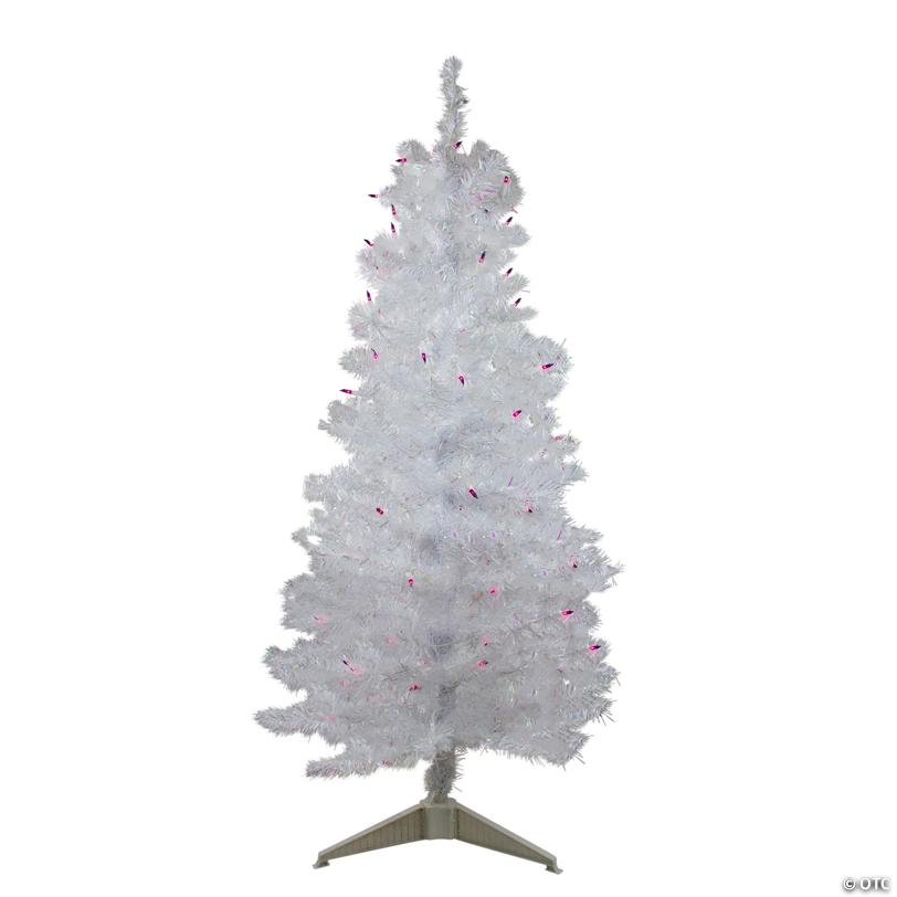 4' Pre-lit White Iridescent Pine Artificial Christmas Tree - Purple Lights