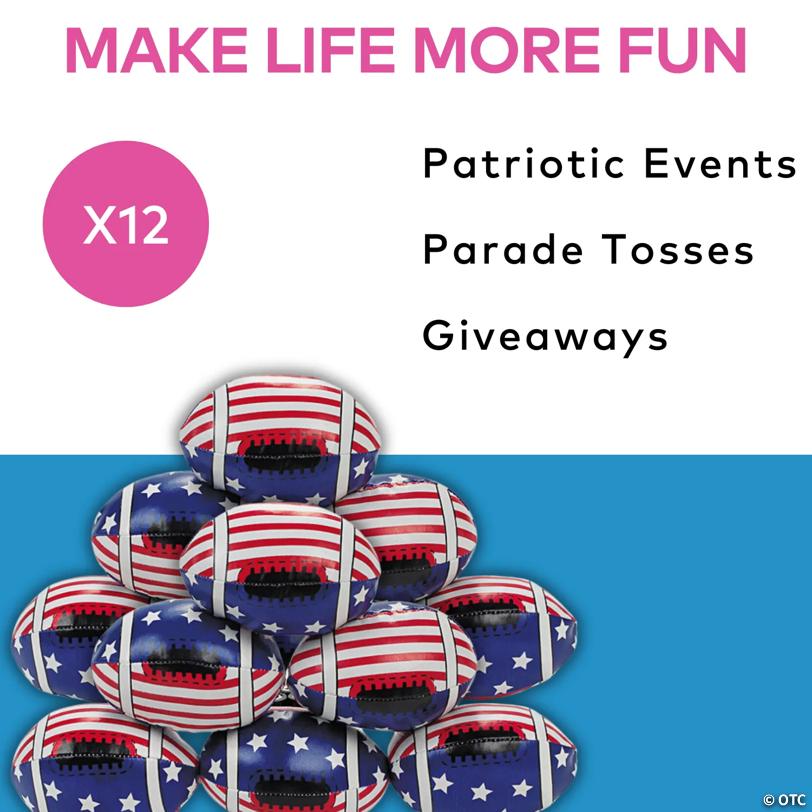 4"  Mini Classic Patriotic Stars & Stripes Vinyl Footballs - 12 Pc.