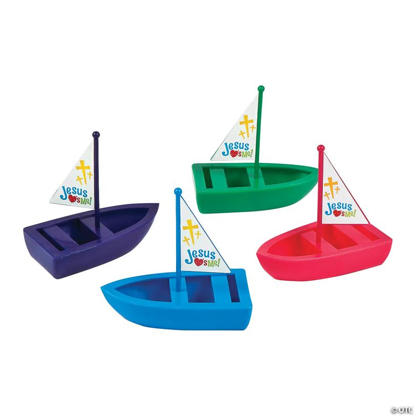 4" x 4" Mini Valentine's Day Jesus Loves Me Toy Boats - 12 Pc.
