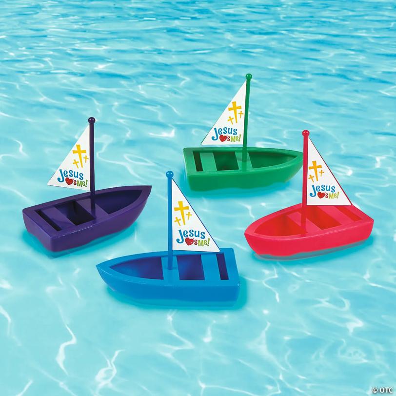 4" x 4" Mini Valentine's Day Jesus Loves Me Toy Boats - 12 Pc.