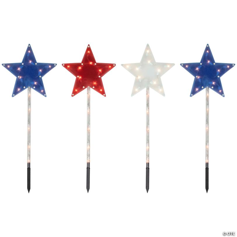 4ct Americana Stars 4th of July Pathway Marker Lawn Stakes  Clear Lights