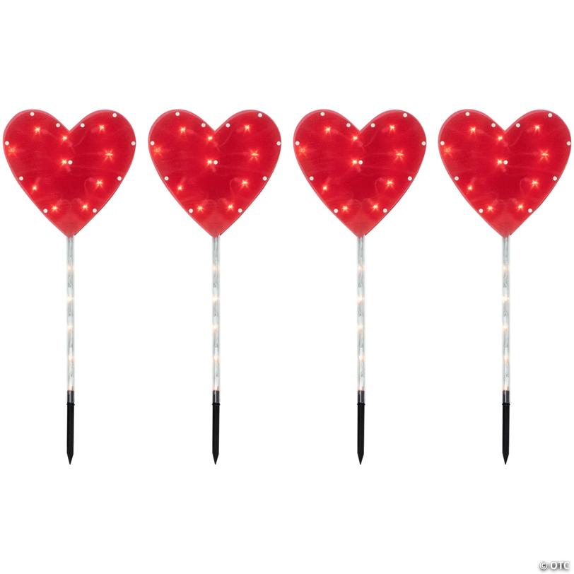 4ct Red Heart Valentine's Day Pathway Marker Lawn Stakes  Clear Lights