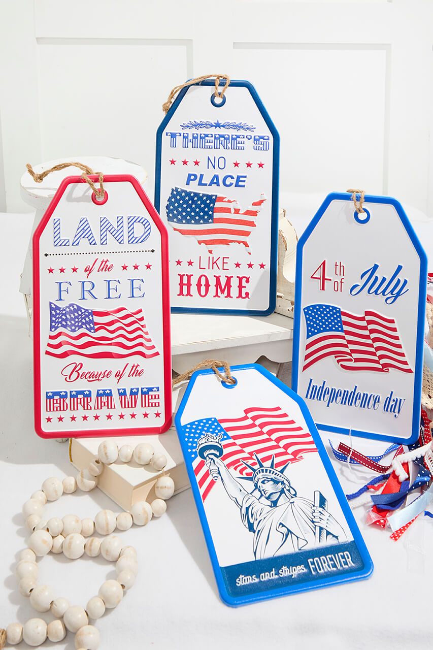 12"H Metal Embossed Americana Wall Hanging Tag