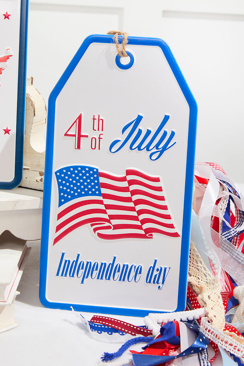 12"H Metal Embossed Americana Wall Hanging Tag