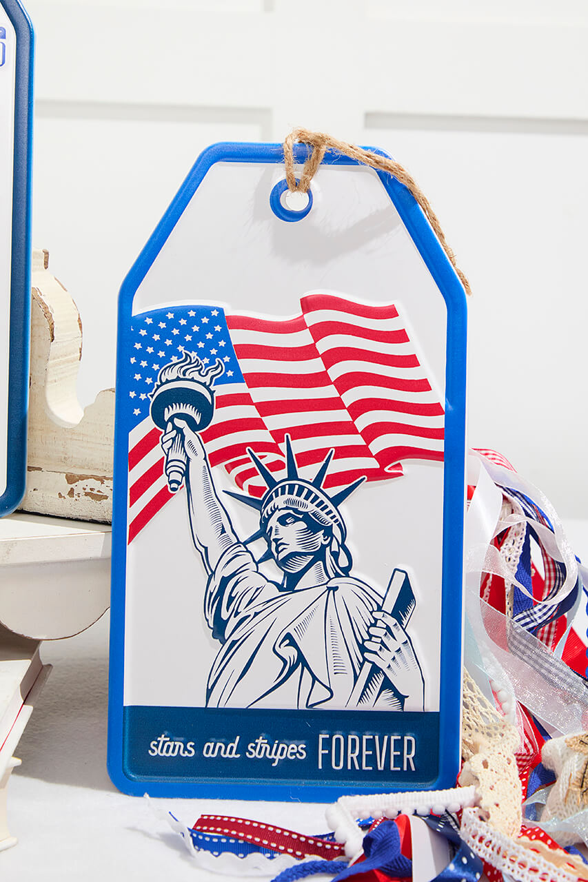12"H Metal Embossed Americana Wall Hanging Tag