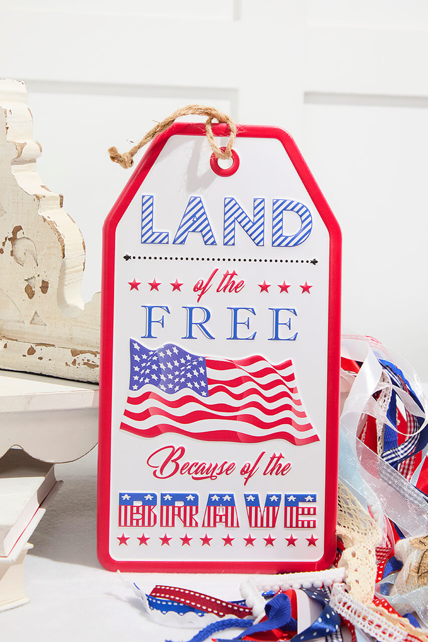 12"H Metal Embossed Americana Wall Hanging Tag