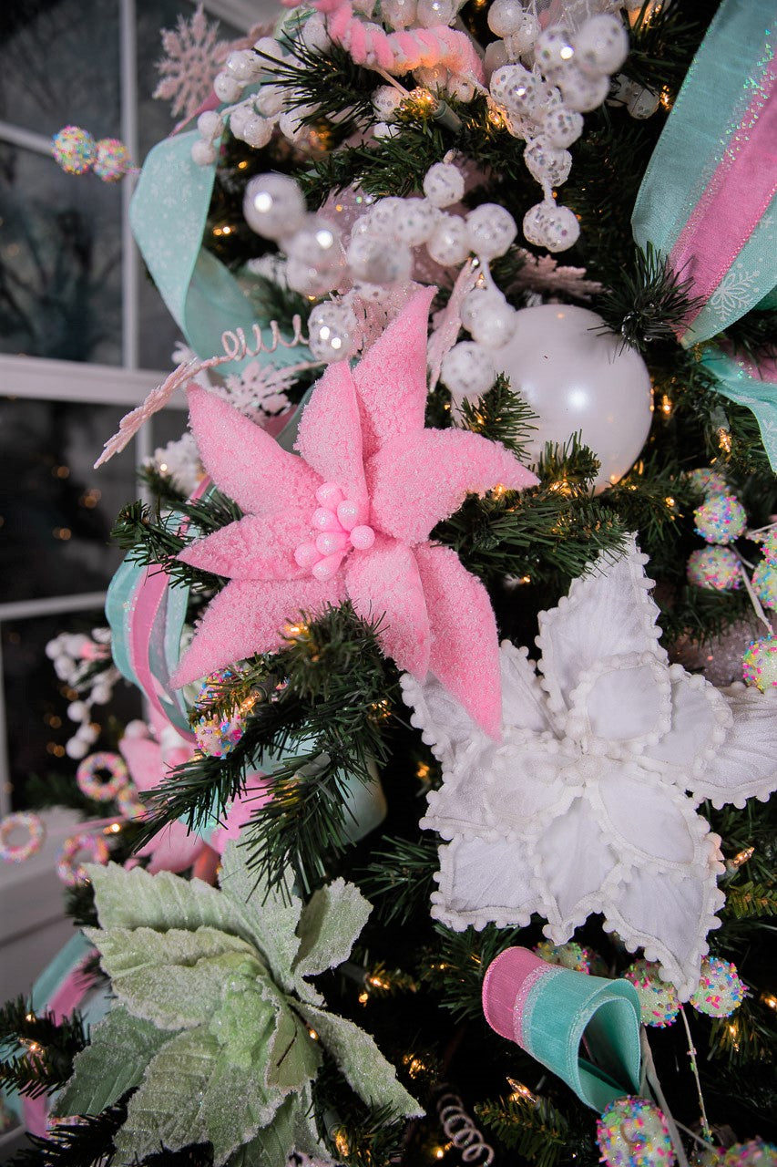 20” x 12" Sugared Cotton Candy Poinsettia Stem