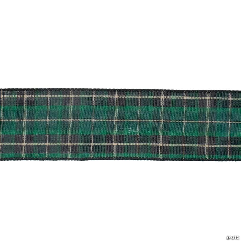 50" Green and Black Plaid 16 Loop Christmas Bow Decoration