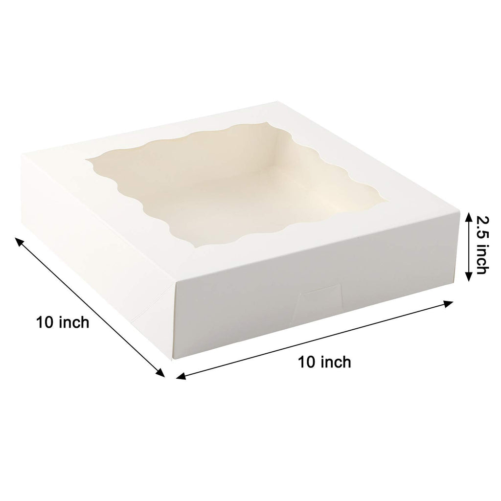 10 x 10 x 2.5" White Bakery Boxes with Window Pastry Boxes for Cakes, Cookies and Desserts