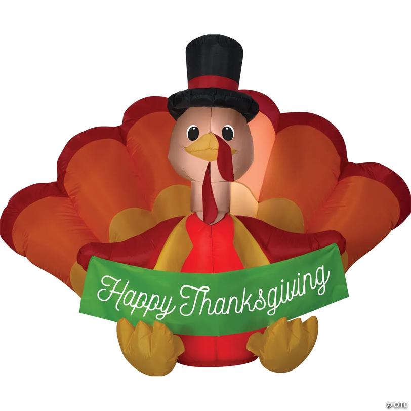 54" Blow-Up Inflatable Turkey with Banner & Built-In LED Lights Outdoor Yard Decoration