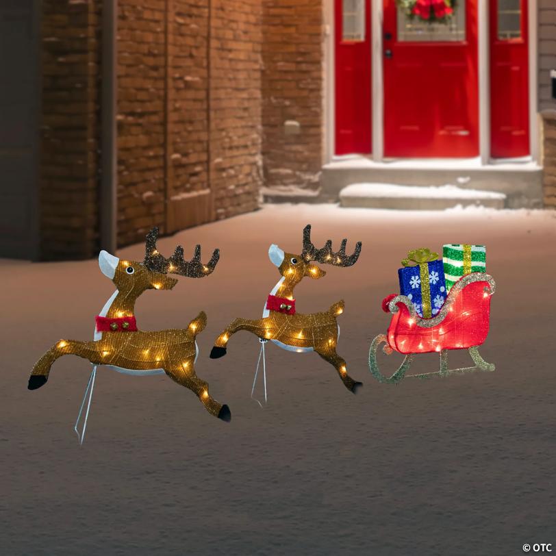 59" Lighted Reindeer with Sleigh Christmas Decoration