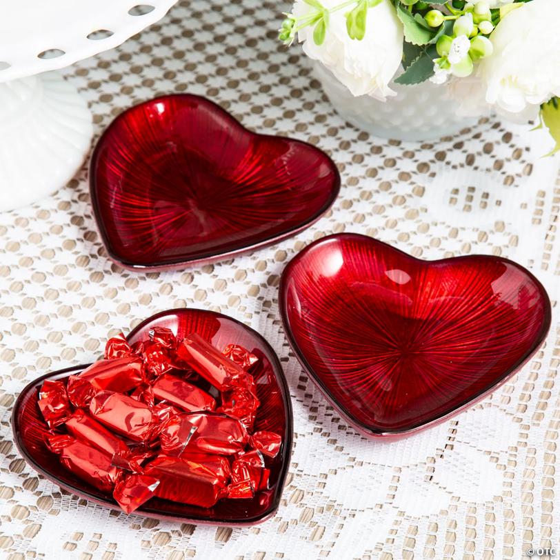 5 3/4" Patterned Valentine Heart-Shaped Glass Dish Set - 3 Pc.