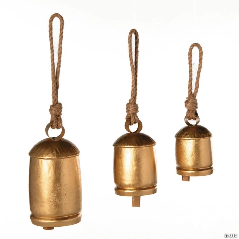 5" – 8" Gold Hanging Christmas Bell Decorations – 3 Pc.