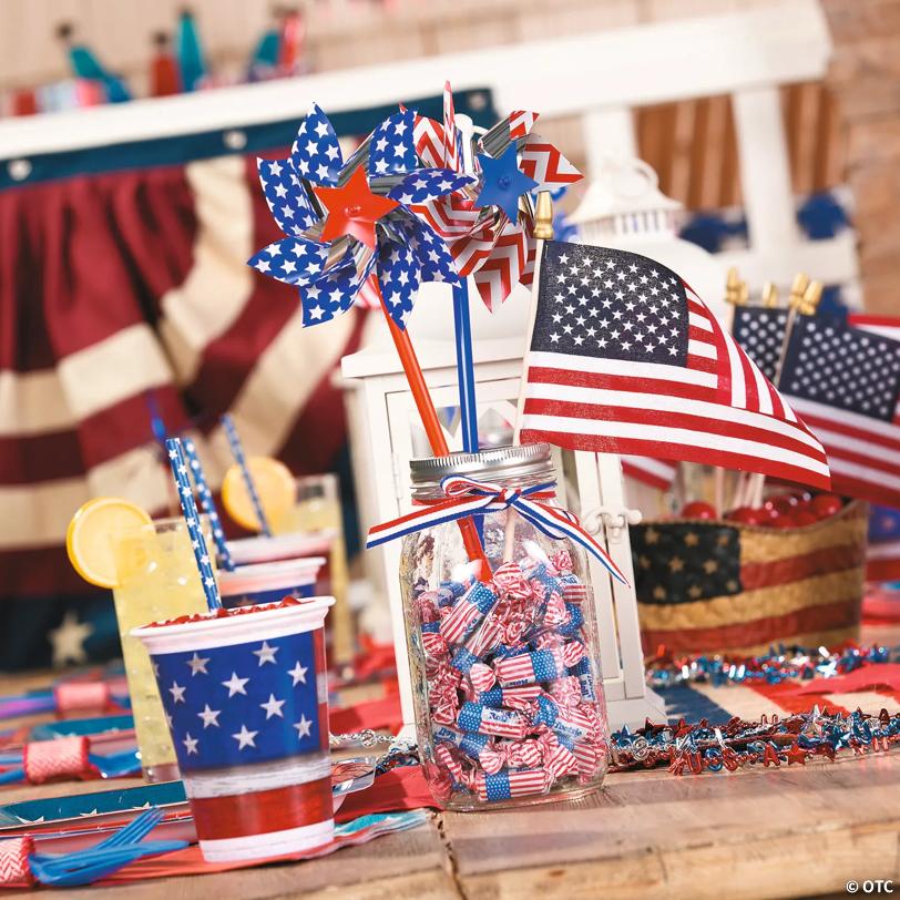 5" Bulk 144 Pc. Patriotic Red, White & Blue Plastic Pinwheels
