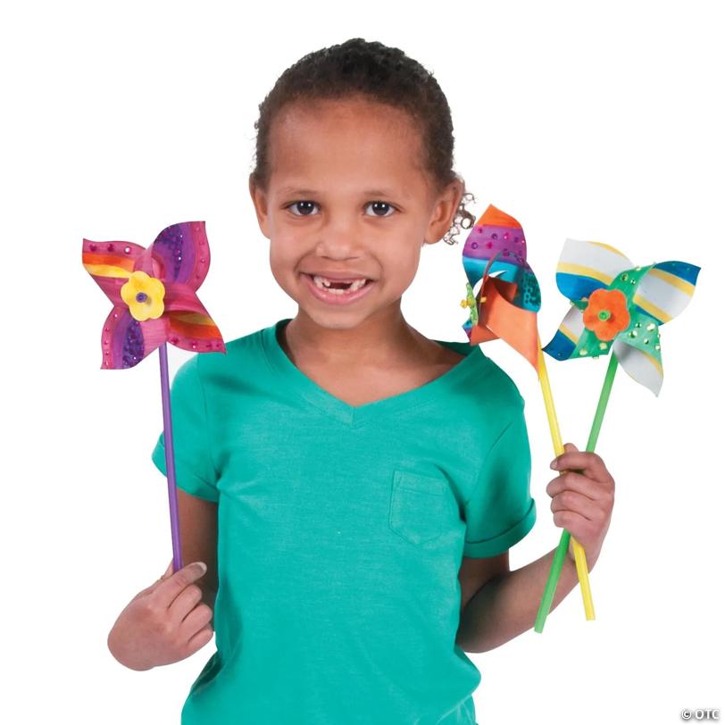 5" Bulk 48 Pc. DIY Paper Spinning Pinwheels with Solid Color Handles