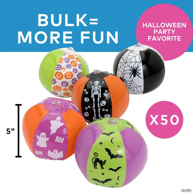 5" Bulk 50 Pc. Mini Inflatable Halloween Beach Ball Assortment