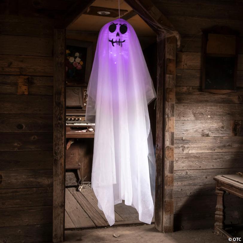 5 Ft. 4 3/4" Hanging Light-Up White Smiling Ghost Halloween Decoration