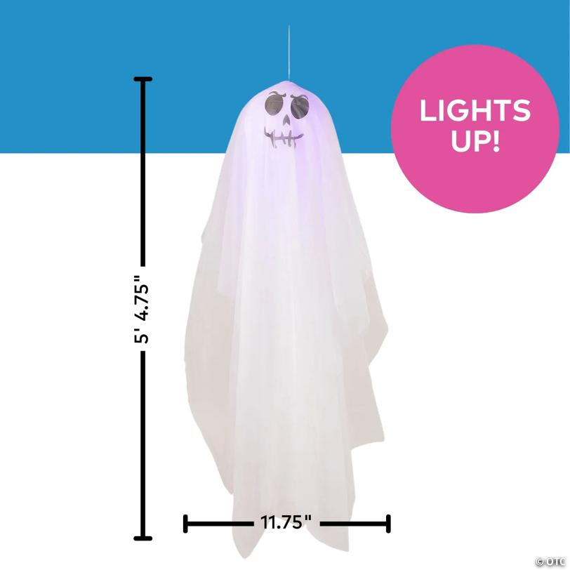 5 Ft. 4 3/4" Hanging Light-Up White Smiling Ghost Halloween Decoration