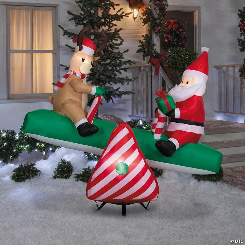 5 Ft. 6" Airblown® Inflatable Animated Santa & Reindeer on a Teeter Totter Christmas Outdoor Yard Decoration
