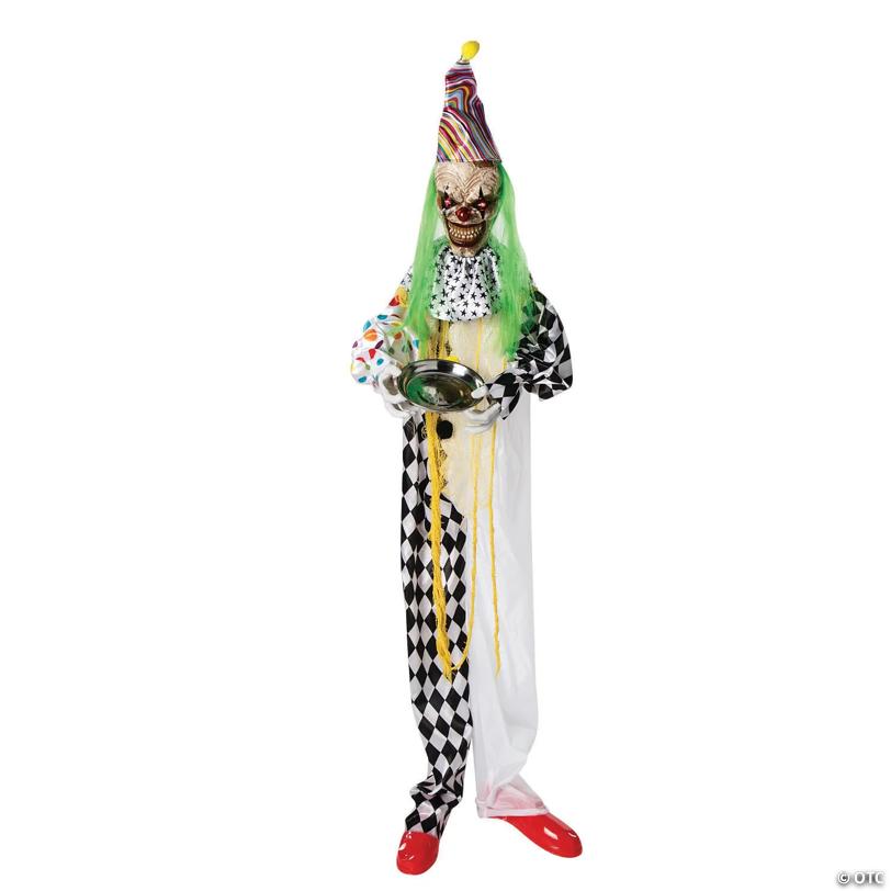 5 Ft. 6" Hanging Animated Multicolored Clown with Green Hair Halloween Decoration
