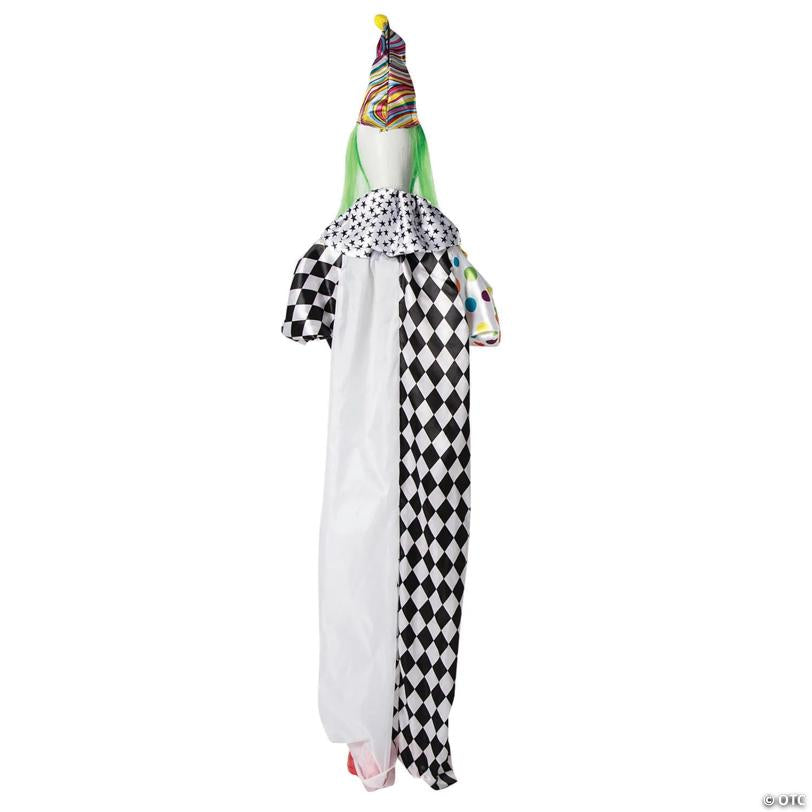 5 Ft. 6" Hanging Animated Multicolored Clown with Green Hair Halloween Decoration
