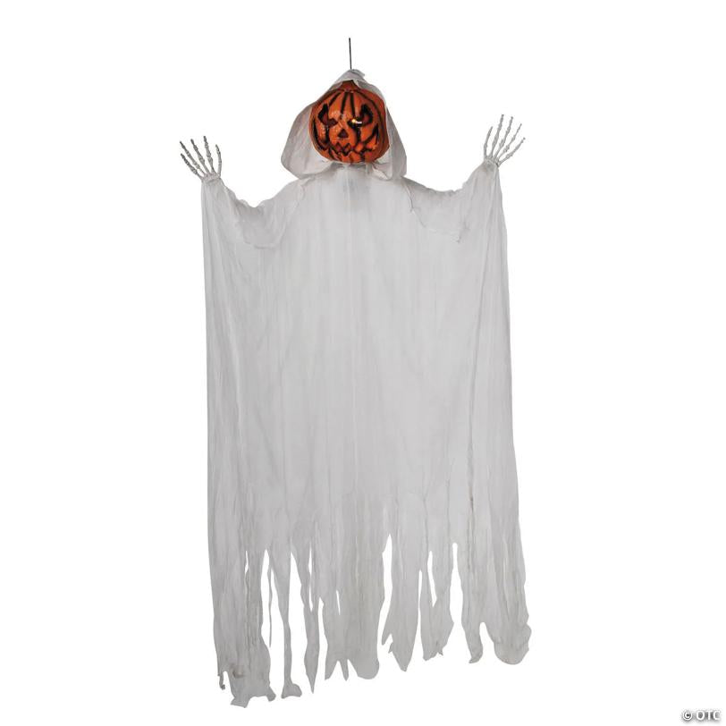 5 Ft. 6" Hanging Animated White Robe Pumpkin Man Halloween Decoration