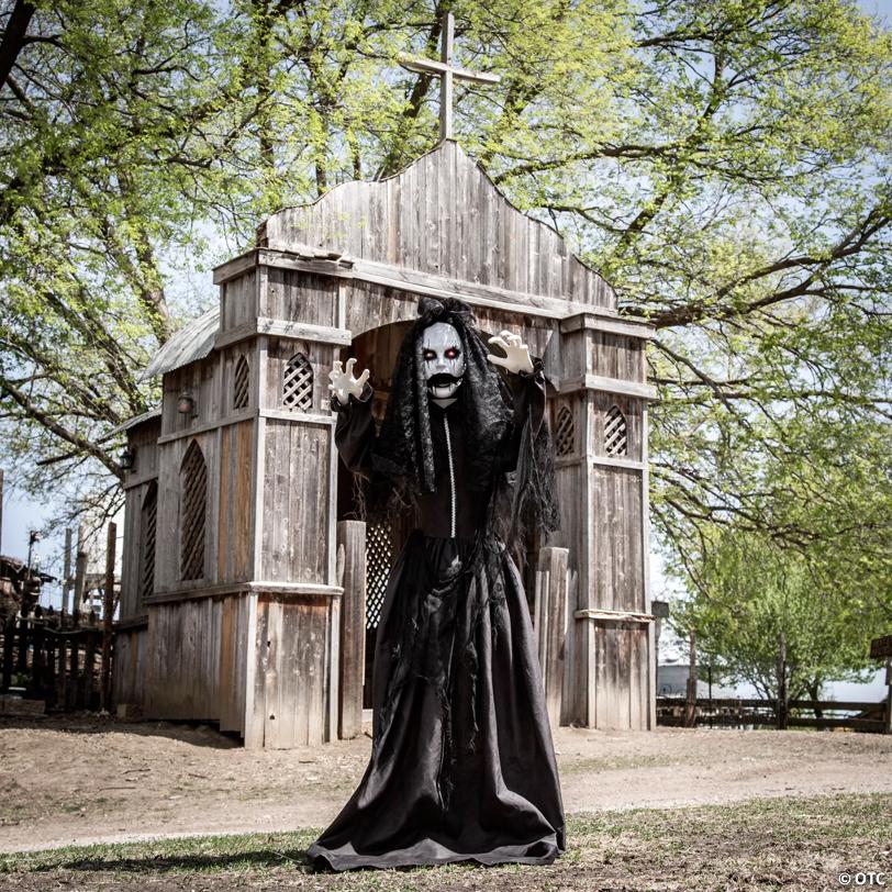 5 Ft. 6" Jaw-Dropping Scary Bride with Black Dress Standing Halloween Decoration