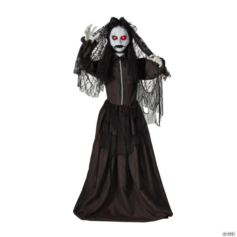 5 Ft. 6" Jaw-Dropping Scary Bride with Black Dress Standing Halloween Decoration