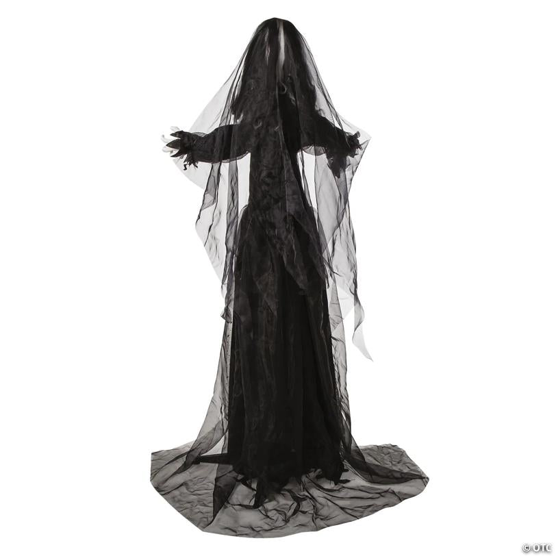 5 Ft. 6" Standing Animated Bride with Black Dress Halloween Decoration