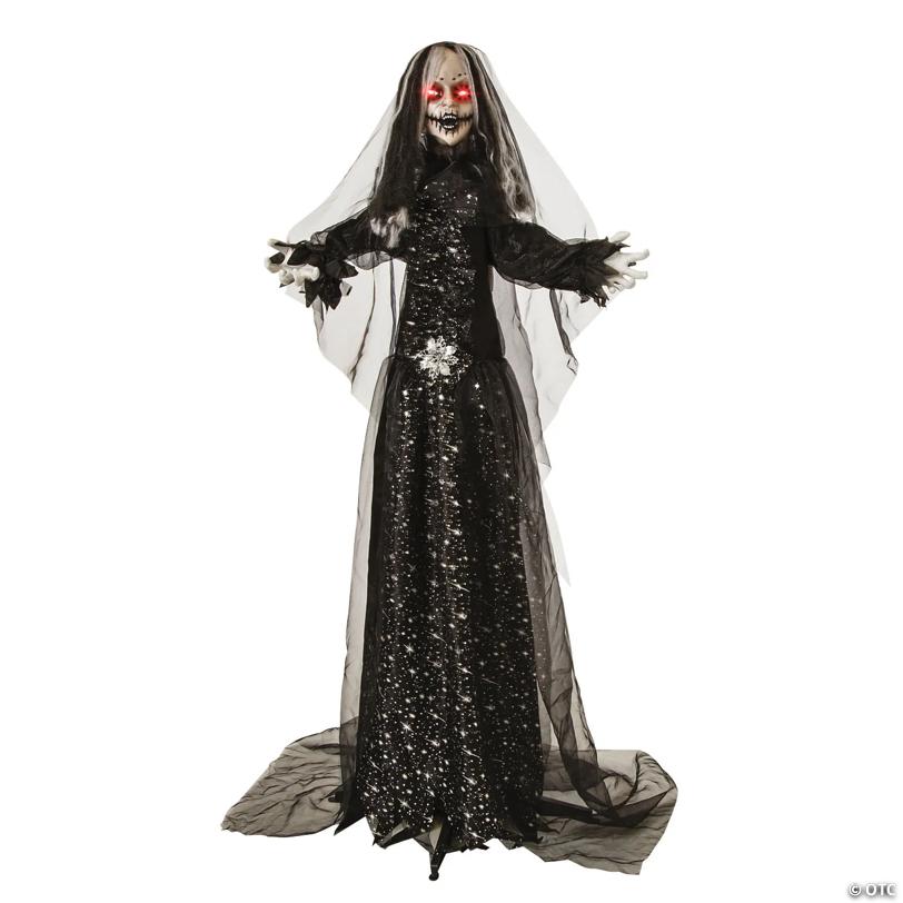 5 Ft. 6" Standing Animated Bride with Black Dress Halloween Decoration