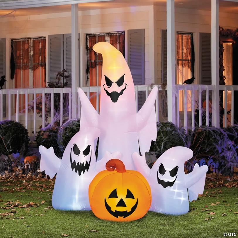 5 Ft. Airblown® Inflatable Lightshow Rainbow Wave Ghost Trio with Jack-O'-Lantern Halloween Outdoor Decoration