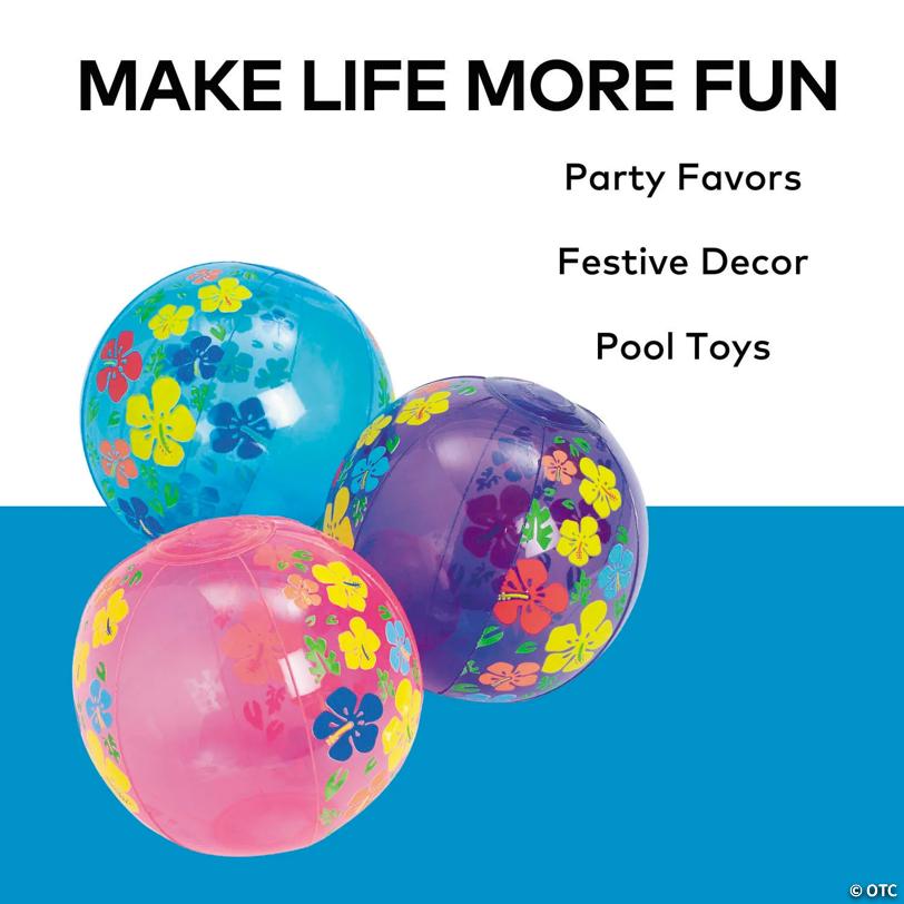 5" Mini Hibiscus Flower Inflatable Vinyl Beach Balls - 12 Pc.
