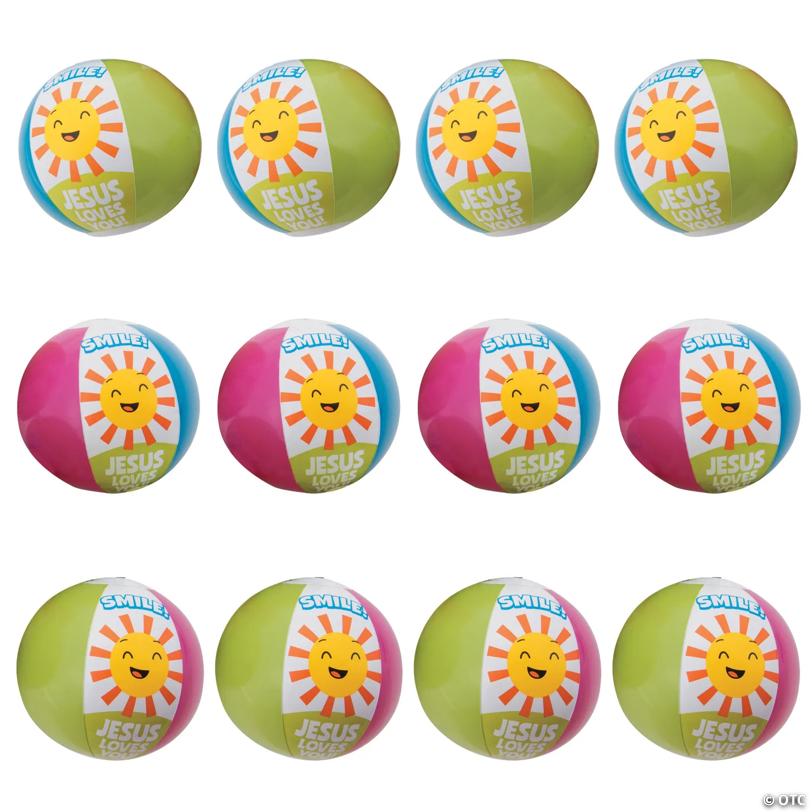 5" Mini Inflatable Smile Jesus Loves You Beach Balls - 12 Pc.