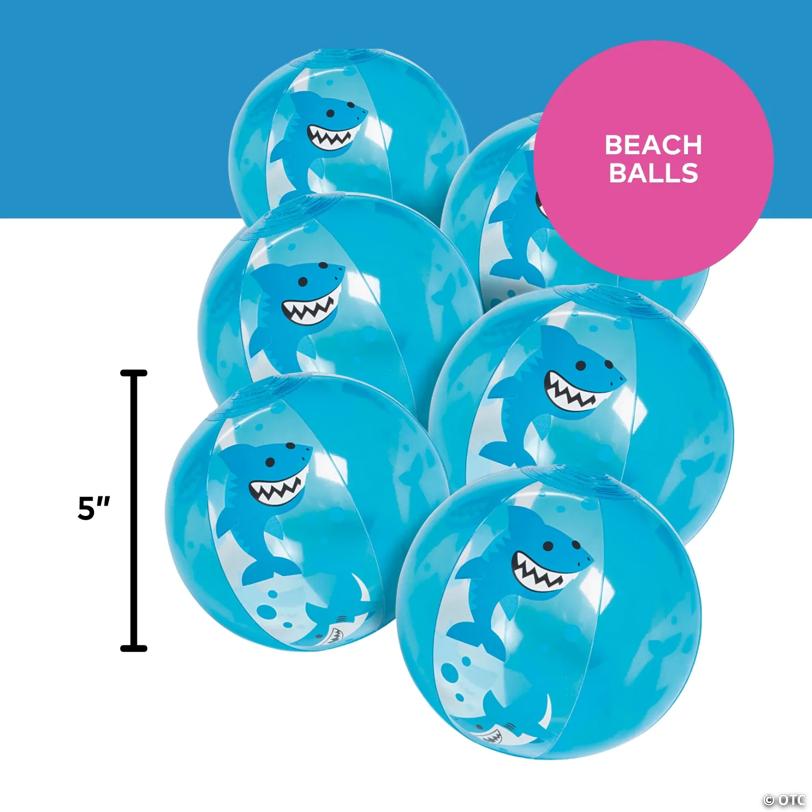 5" Mini Inflatable Smiling Shark Blue Vinyl Beach Balls - 12 Pc.