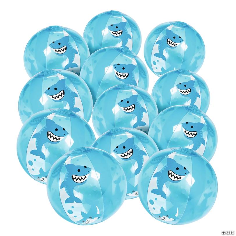 5" Mini Inflatable Smiling Shark Blue Vinyl Beach Balls - 12 Pc.