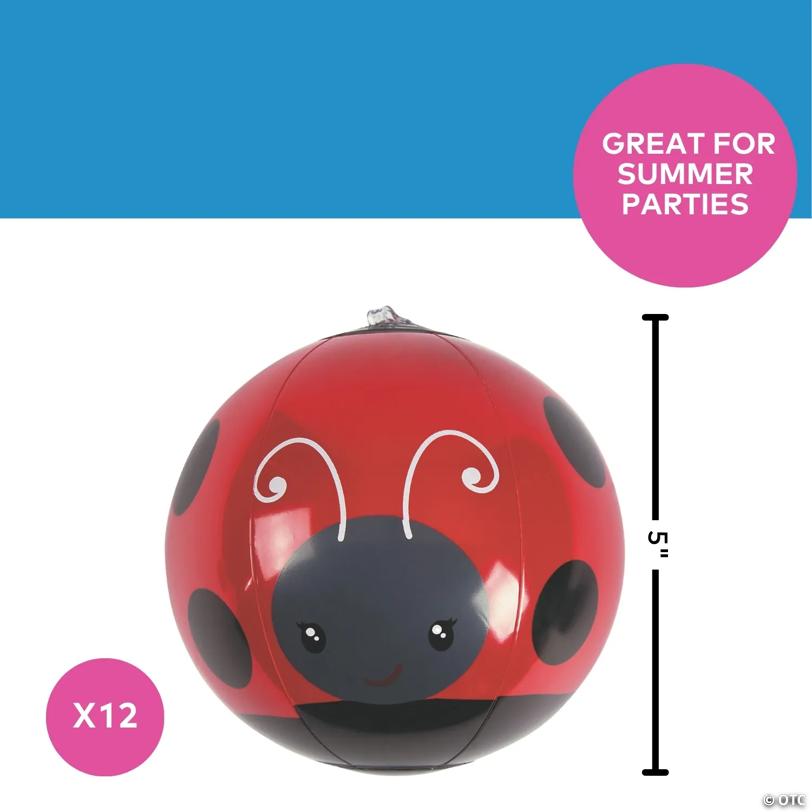 5" Mini Ladybug-Style Inflatable Vinyl Beach Balls - 12 Pc.
