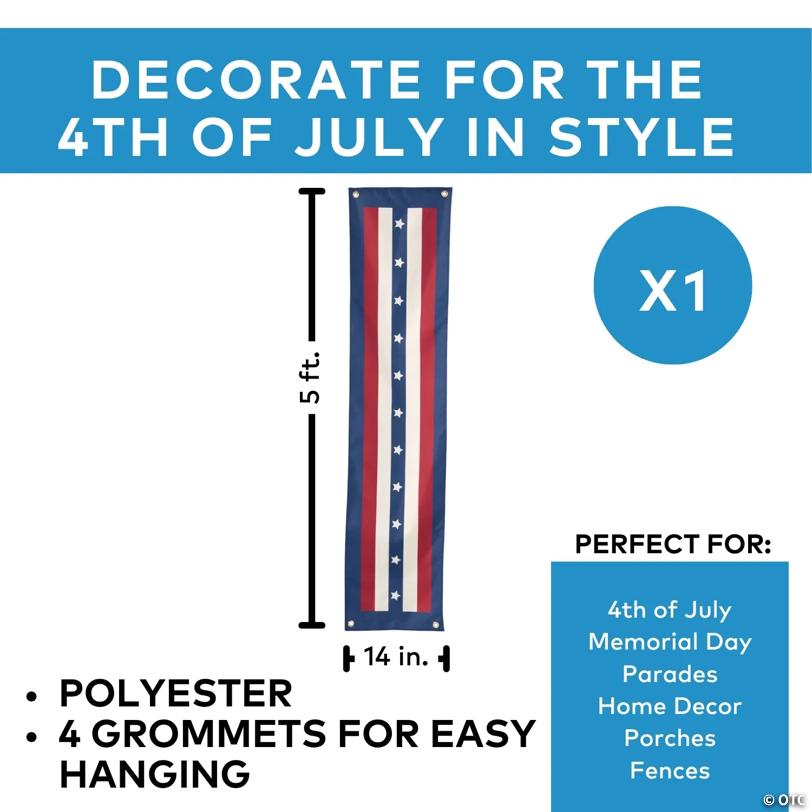 5 ft. Patriotic Vintage Americana Stars & Stripes Pillar Polyester Canvas Bunting
