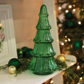 5" x 11 3/4" Green Christmas Tree Glass Tabletop Centerpiece
