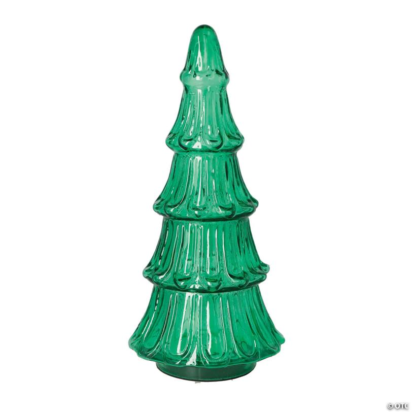 5" x 11 3/4" Green Christmas Tree Glass Tabletop Centerpiece
