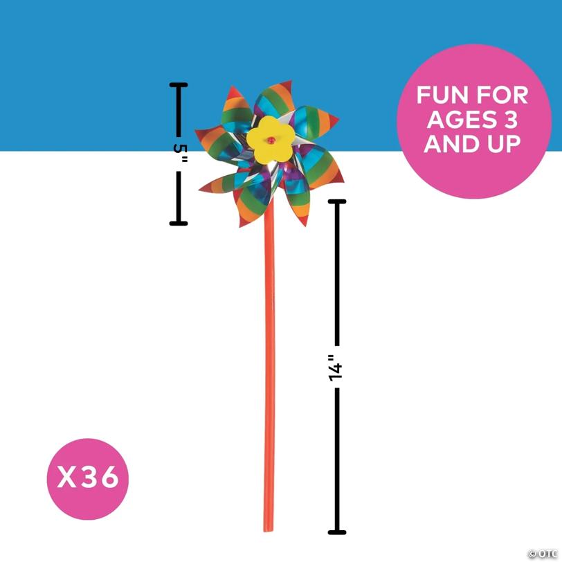 5" x 14" Rainbow Metallic Plastic Pinwheels - 36 Pc.