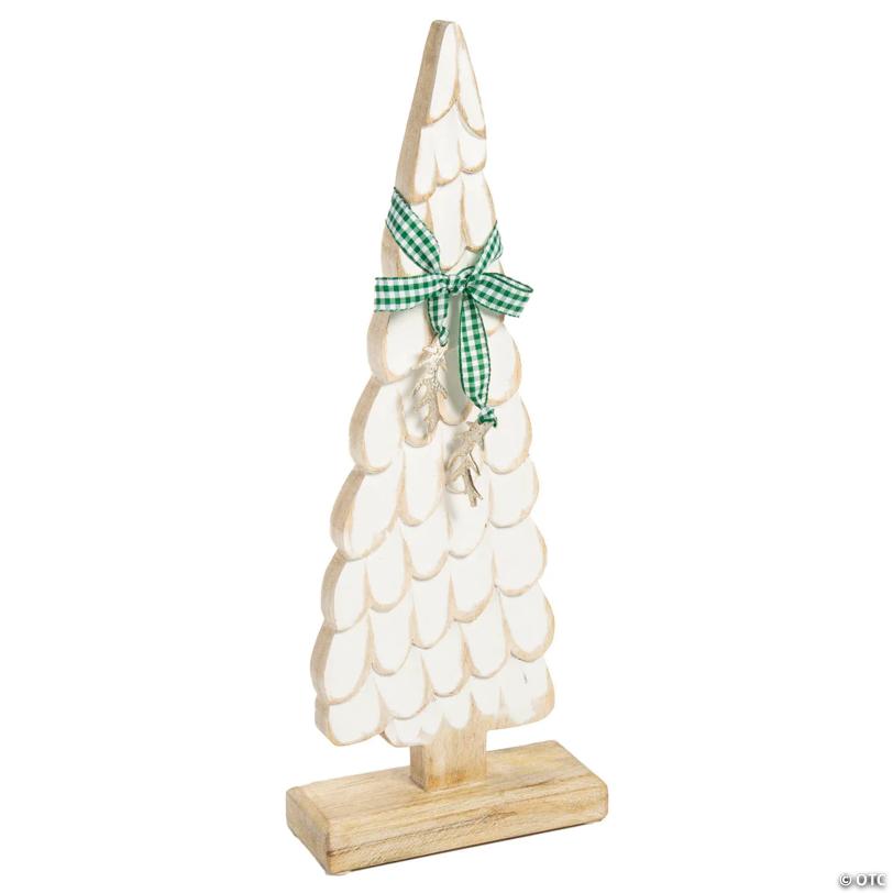 5" x 16 3/4" White Wooden Christmas Tree with Mistletoe Tabletop Centerpiece