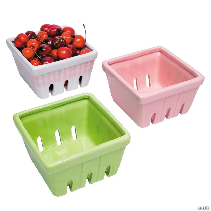 5" x 3 3/4" Love in Bloom Nested Ceramic Berry Basket Set – 3 Pc.