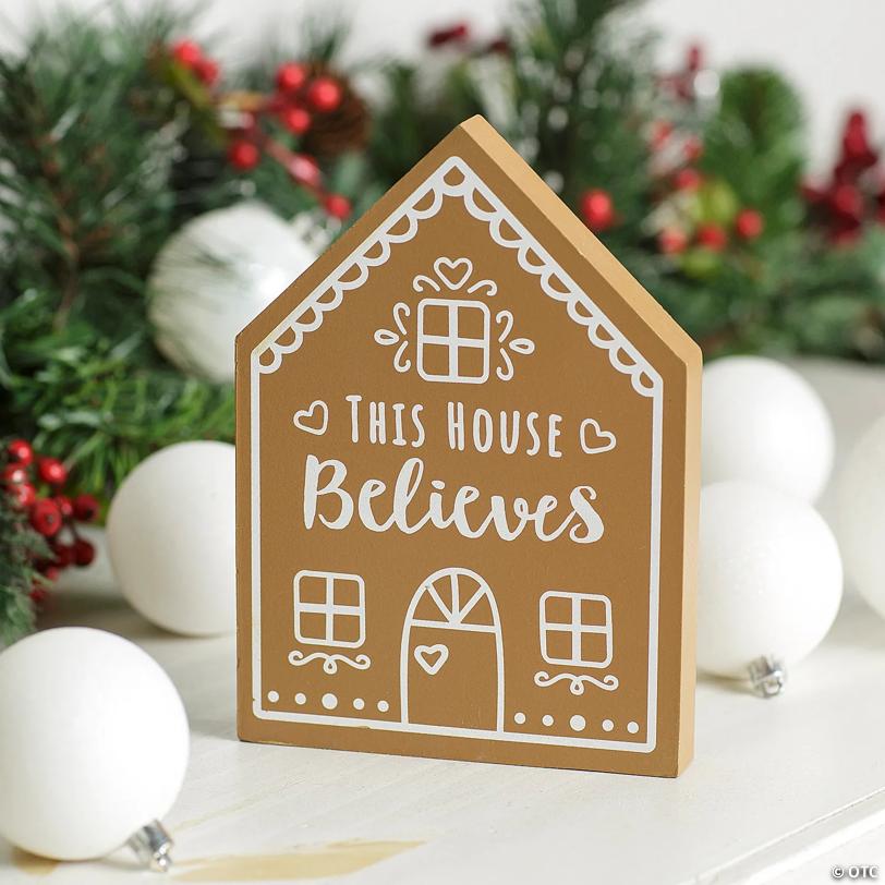 5" x 7" Religious This House Believes Gingerbread Wood Tabletop Sign