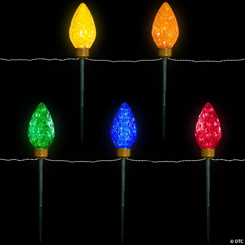 5ct LED Lighted Multi-Color C9 Christmas Pathway Marker Lawn Stakes - 8 ft