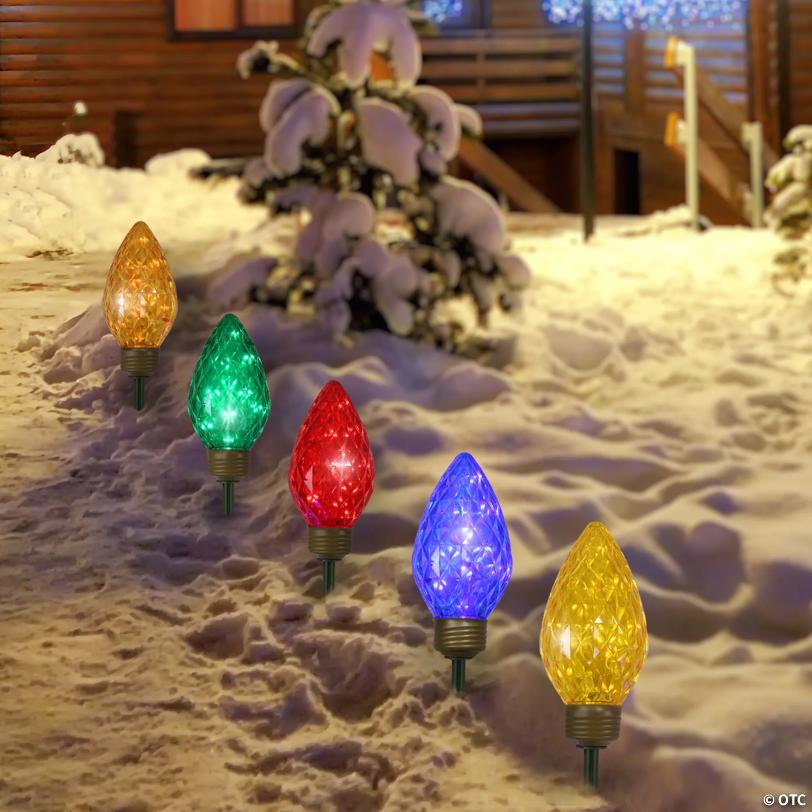 5ct LED Lighted Multi-Color C9 Christmas Pathway Marker Lawn Stakes - 8 ft