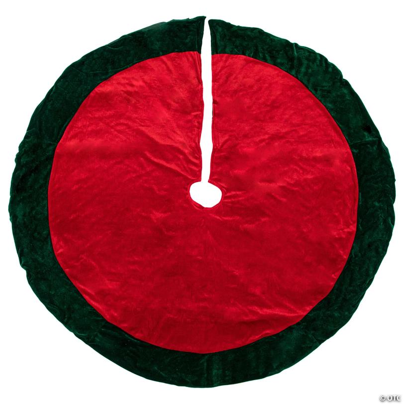 60" Red Traditional Christmas Tree Skirt with Green Border Trim