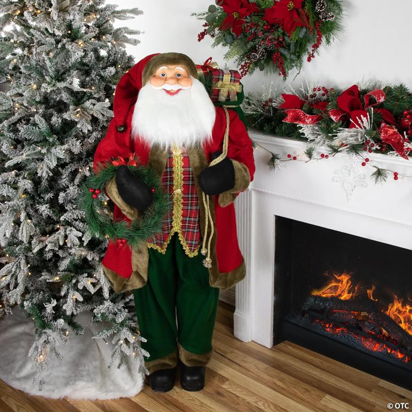 60" Santa Claus with Wreath and Gift Bag Standing Christmas Figure