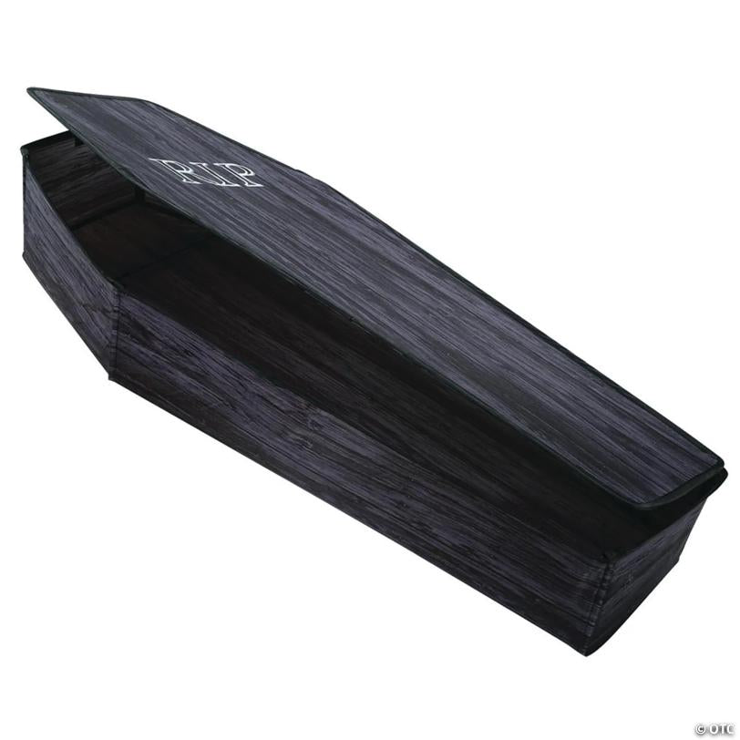 60" Wooden-Look Black Coffin With Lid Polyester Halloween Decoration
