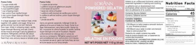 GELATIN unflavored powder, 250 BLOOM 4oz Jar